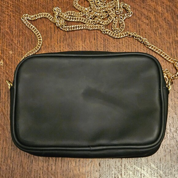 Black Versace Parfums Medusa Head Case & Gold Chain 7"x5". 3 Zippered Pockets - Picture 2 of 7
